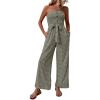 imagechouyatou Womens Summer Boho Strapless Smocked Tube Top Jumpsuits Tie Knot Wide Leg Romper PantsArmy Green