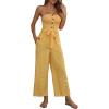 imagechouyatou Womens Summer Boho Strapless Smocked Tube Top Jumpsuits Tie Knot Wide Leg Romper PantsYellow
