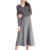 imagechouyatou Womens Sweater Skirt Set Cross Wrap Front Sweater Midi Skirt Sets 2 Piece OutfitsGrey