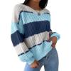 imagechouyatou Womens Warm Color Block Striped Knit Loose Casual Pullover Loose Oversized Sweater Jumper TopBlue