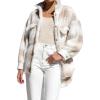 imagechouyatou Womens Winter Fuzzy Sherpa Jacket Boyfriend Fleece Color Block Plaid Button Down Shacket CoatApricot