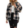 imagechouyatou Womens Winter Fuzzy Sherpa Jacket Boyfriend Fleece Color Block Plaid Button Down Shacket CoatBrown