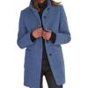 imagechouyatou Womens Winter Single Breasted Stand Collar Wool Coat Business Casual Wool Blend OvercoatBlue