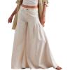 imagechouyatou Womens Y2k Baggy Jeans Boyfriend Culotte Jeans Flare Wide Leg Loose Denim Pants with PocketsBeige White