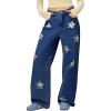 imagechouyatou Womens Y2k Baggy Wide Leg Denim Pants Hollow Out Flower Boyfriend Mid Rise Barrel Jeans with PocketsDark Blue