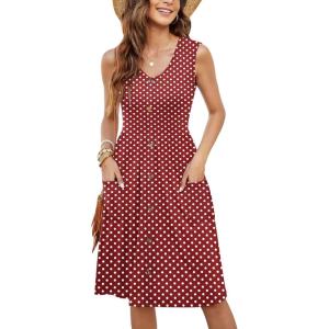 imageMOLERANI Women Summer Dresses Sleeveless Casual Loose Swing Button Down Midi Dress with Pockets02polka Dot Red White
