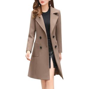 imagechouyatou Women Elegant Notched Collar Double Breasted Wool Blend Over CoatKhaki