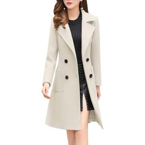 imagechouyatou Women Elegant Notched Collar Double Breasted Wool Blend Over CoatOffwhite