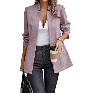 imagechouyatou Womens Casual Business Open Front Long Sleeve Notch Lapel Office Blazer JacketPurple