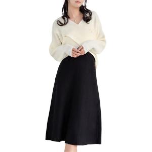 imagechouyatou Womens Sweater Skirt Set Cross Wrap Front Sweater Midi Skirt Sets 2 Piece OutfitsBlack White