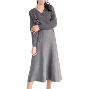 imagechouyatou Womens Sweater Skirt Set Cross Wrap Front Sweater Midi Skirt Sets 2 Piece OutfitsGrey