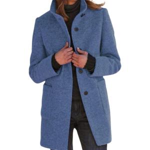 imagechouyatou Womens Winter Single Breasted Stand Collar Wool Coat Business Casual Wool Blend OvercoatBlue