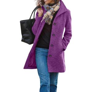 imagechouyatou Womens Winter Wool Blend Pea Coat Single Breasted Stand Collar Casual Trench Coat OvercoatPurple