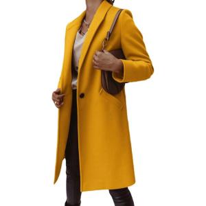 imagechouyatou Womens Winter Wool Coat Shawl Collar Business Casual One Button Midi Long Pea CoatYellow