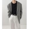 imagechouyatou Mens Plaid Pattern Wool Blazer Sports Coat Casual Notched Lapel Single Breasted Wool Pea CoatBrown
