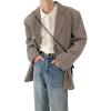 imagechouyatou Mens Plaid Pattern Wool Blazer Sports Coat Casual Notched Lapel Single Breasted Wool Pea CoatCoffee