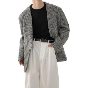 imagechouyatou Mens Plaid Pattern Wool Blazer Sports Coat Casual Notched Lapel Single Breasted Wool Pea CoatBrown