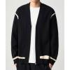 imagechouyatou Mens Western V Neck Zip Up Cardigan Sweaters Contrast Striped Pattern Long Sleeve Knit Sweater CoatBlack
