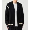 imagechouyatou Mens Western V Neck Zip Up Cardigan Sweaters Contrast Striped Pattern Long Sleeve Knit Sweater CoatBlack