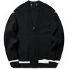imagechouyatou Mens Western V Neck Zip Up Cardigan Sweaters Contrast Striped Pattern Long Sleeve Knit Sweater CoatBlack