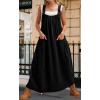 imagechouyatou Womens Cargo Overall Dress Sleeveless Adjustable Strap Safari Maxi Jumper Dress with PocketsBlack