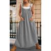 imagechouyatou Womens Cargo Overall Dress Sleeveless Adjustable Strap Safari Maxi Jumper Dress with PocketsGrey