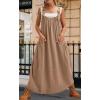 imagechouyatou Womens Cargo Overall Dress Sleeveless Adjustable Strap Safari Maxi Jumper Dress with PocketsKhaki