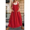 imagechouyatou Womens Cargo Overall Dress Sleeveless Adjustable Strap Safari Maxi Jumper Dress with PocketsRed