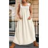 imagechouyatou Womens Cargo Overall Dress Sleeveless Adjustable Strap Safari Maxi Jumper Dress with PocketsWhite