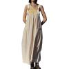 imagechouyatou Womens Cargo Overall Dress Sleeveless Adjustable Strap Safari Maxi Jumper Dress with PocketsWhite