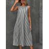 imagechouyatou Womens Casual Loose Vertical Striped Dress Crew Neck Sleeveless Midi Long Tank Dress with PocketsBlack