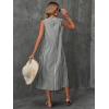 imagechouyatou Womens Casual Loose Vertical Striped Dress Crew Neck Sleeveless Midi Long Tank Dress with PocketsBlack