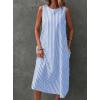 imagechouyatou Womens Casual Loose Vertical Striped Dress Crew Neck Sleeveless Midi Long Tank Dress with PocketsBlue