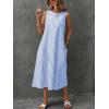 imagechouyatou Womens Casual Loose Vertical Striped Dress Crew Neck Sleeveless Midi Long Tank Dress with PocketsBlue