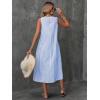 imagechouyatou Womens Casual Loose Vertical Striped Dress Crew Neck Sleeveless Midi Long Tank Dress with PocketsBlue