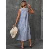 imagechouyatou Womens Casual Loose Vertical Striped Dress Crew Neck Sleeveless Midi Long Tank Dress with PocketsNavy
