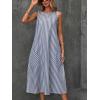 imagechouyatou Womens Casual Loose Vertical Striped Dress Crew Neck Sleeveless Midi Long Tank Dress with PocketsNavy