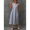 imagechouyatou Womens Casual Loose Vertical Striped Dress Crew Neck Sleeveless Midi Long Tank Dress with PocketsNavy