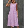 imagechouyatou Womens Casual Loose Vertical Striped Dress Crew Neck Sleeveless Midi Long Tank Dress with PocketsPink
