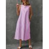 imagechouyatou Womens Casual Loose Vertical Striped Dress Crew Neck Sleeveless Midi Long Tank Dress with PocketsPink