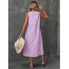 imagechouyatou Womens Casual Loose Vertical Striped Dress Crew Neck Sleeveless Midi Long Tank Dress with PocketsPink