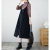 imagechouyatou Womens Loose Corduroy Spaghetti Strap Overall Dress A Line Flare Pinafore Midi Jumper DressBlack