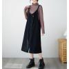 imagechouyatou Womens Loose Corduroy Spaghetti Strap Overall Dress A Line Flare Pinafore Midi Jumper DressBlack