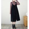 imagechouyatou Womens Loose Corduroy Spaghetti Strap Overall Dress A Line Flare Pinafore Midi Jumper DressBlack