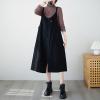 imagechouyatou Womens Loose Corduroy Spaghetti Strap Overall Dress A Line Flare Pinafore Midi Jumper DressBlack