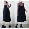 imagechouyatou Womens Loose Corduroy Spaghetti Strap Overall Dress A Line Flare Pinafore Midi Jumper DressBlack