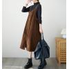 imagechouyatou Womens Loose Corduroy Spaghetti Strap Overall Dress A Line Flare Pinafore Midi Jumper DressBrown
