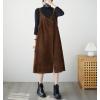 imagechouyatou Womens Loose Corduroy Spaghetti Strap Overall Dress A Line Flare Pinafore Midi Jumper DressBrown