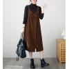 imagechouyatou Womens Loose Corduroy Spaghetti Strap Overall Dress A Line Flare Pinafore Midi Jumper DressBrown
