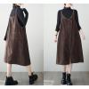 imagechouyatou Womens Loose Corduroy Spaghetti Strap Overall Dress A Line Flare Pinafore Midi Jumper DressCoffee
